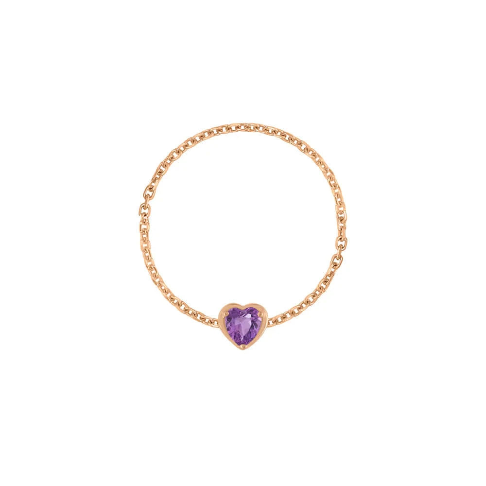 Birthstone Heart Chain Ring