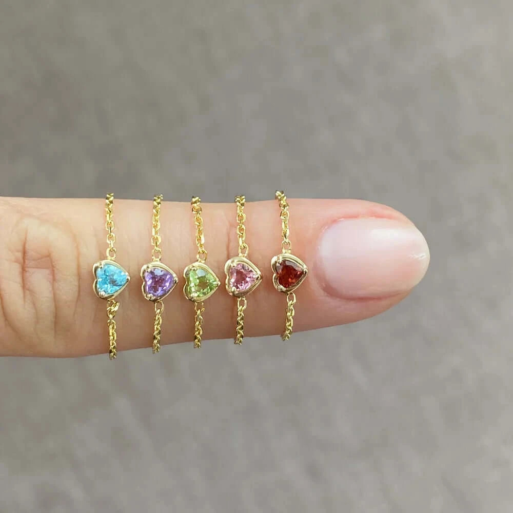 Birthstone Heart Chain Ring