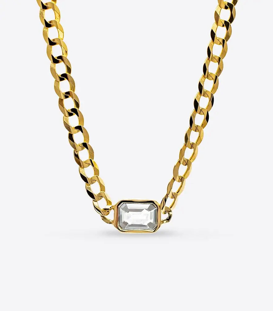 Bezel Set Sapphire Curb Chain Necklace
