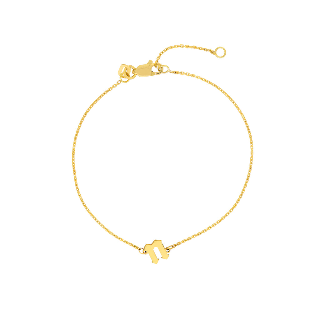 14K Yellow Gold Gothic Initial Bracelet