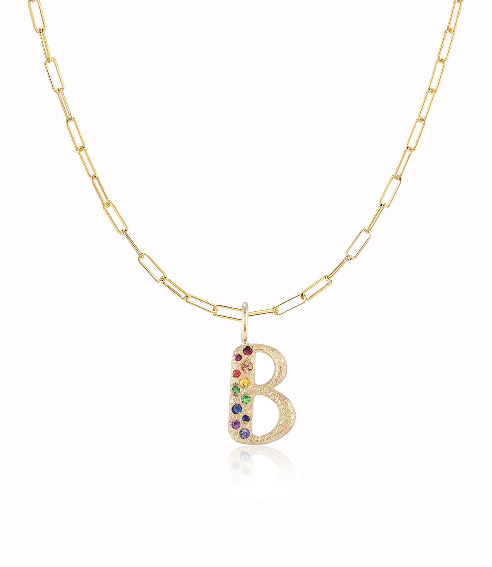 Puffy Letter Charm With Rainbow Stones