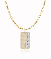 Gold Dog Tag with Pavé Letters Large