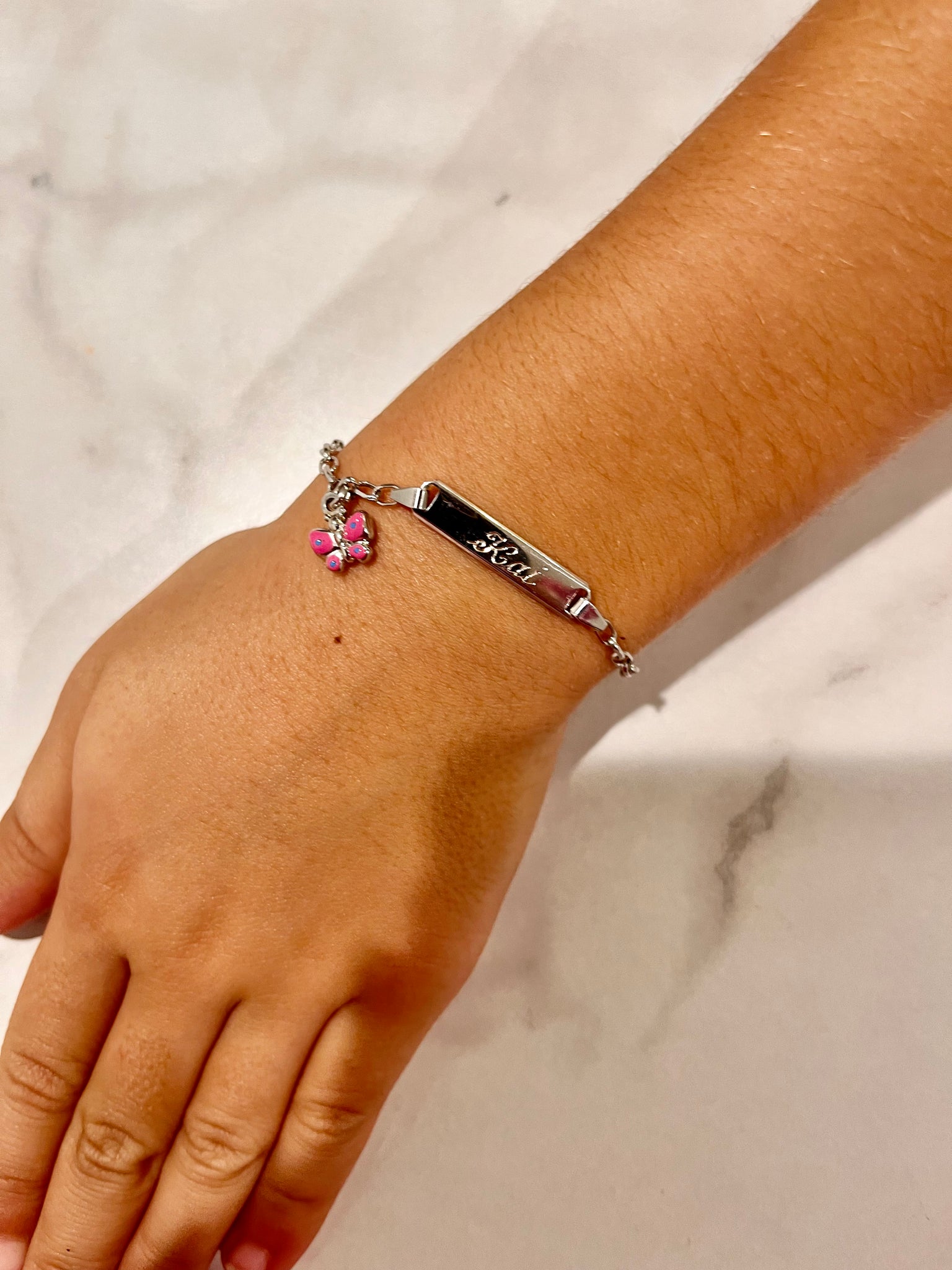 Kids Sterling Silver ID Nameplate Bracelet With Butterfly