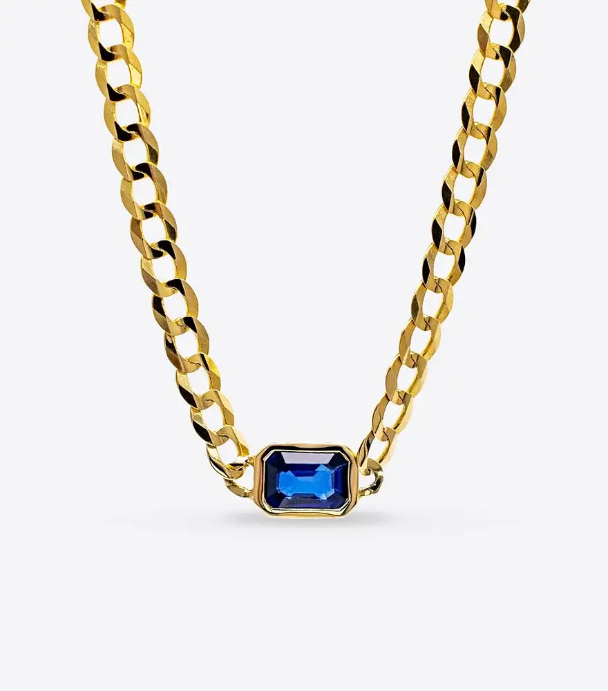 Bezel Set Sapphire Curb Chain Necklace
