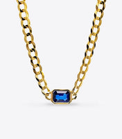 Bezel Set Sapphire Curb Chain Necklace