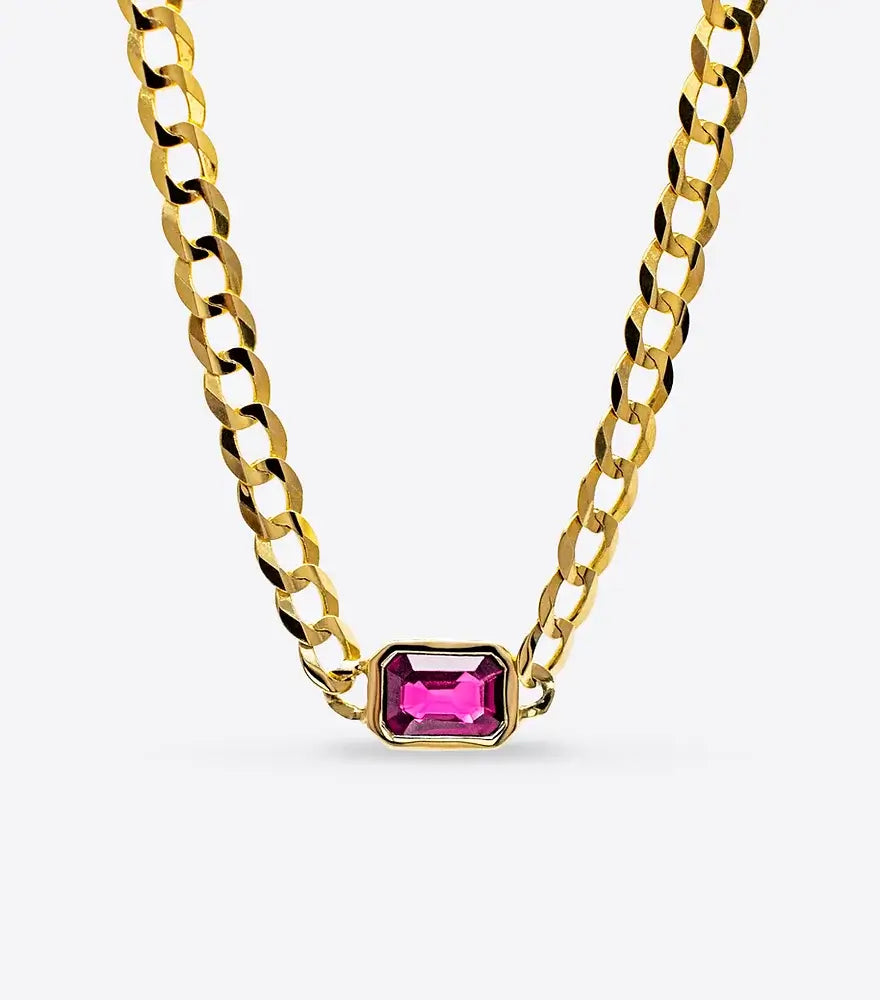 Bezel Set Sapphire Curb Chain Necklace