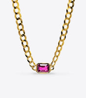 Bezel Set Sapphire Curb Chain Necklace