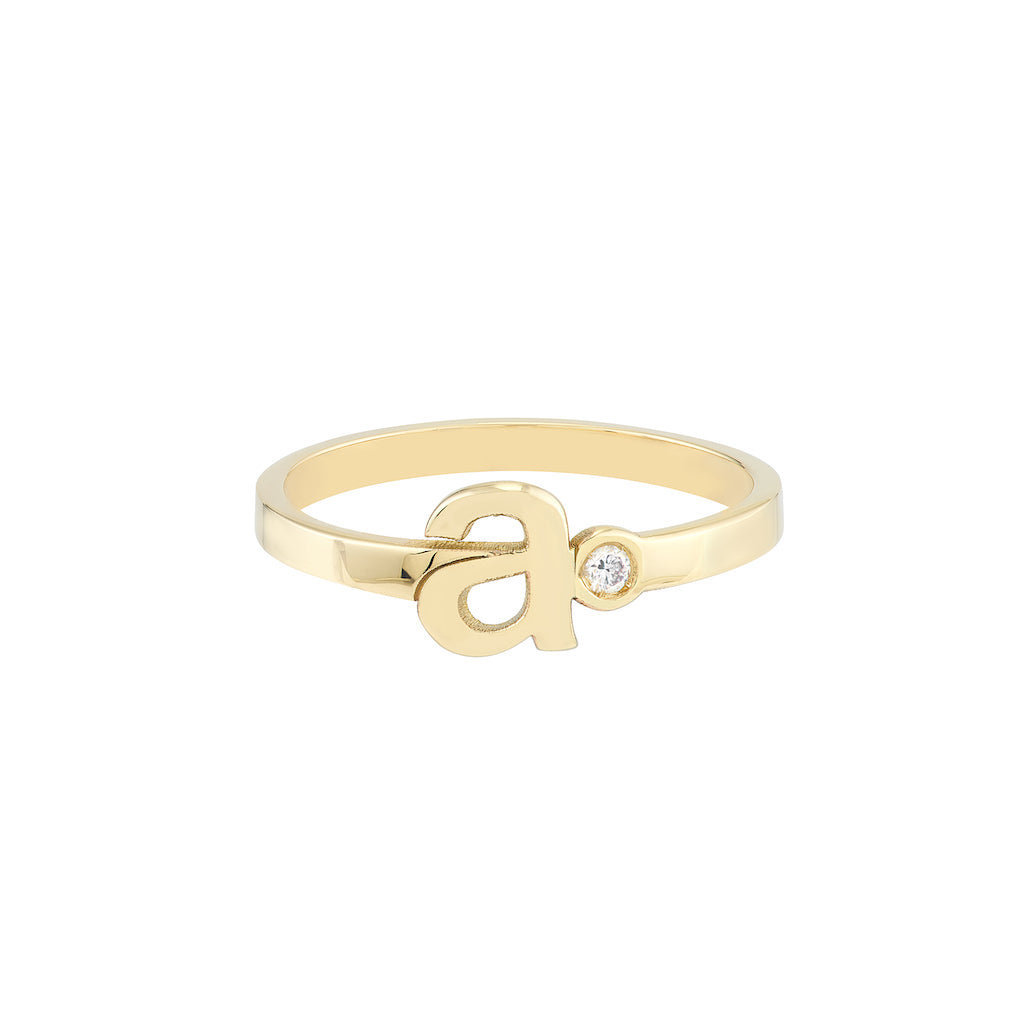 Gold Initial Ring with Single Diamond