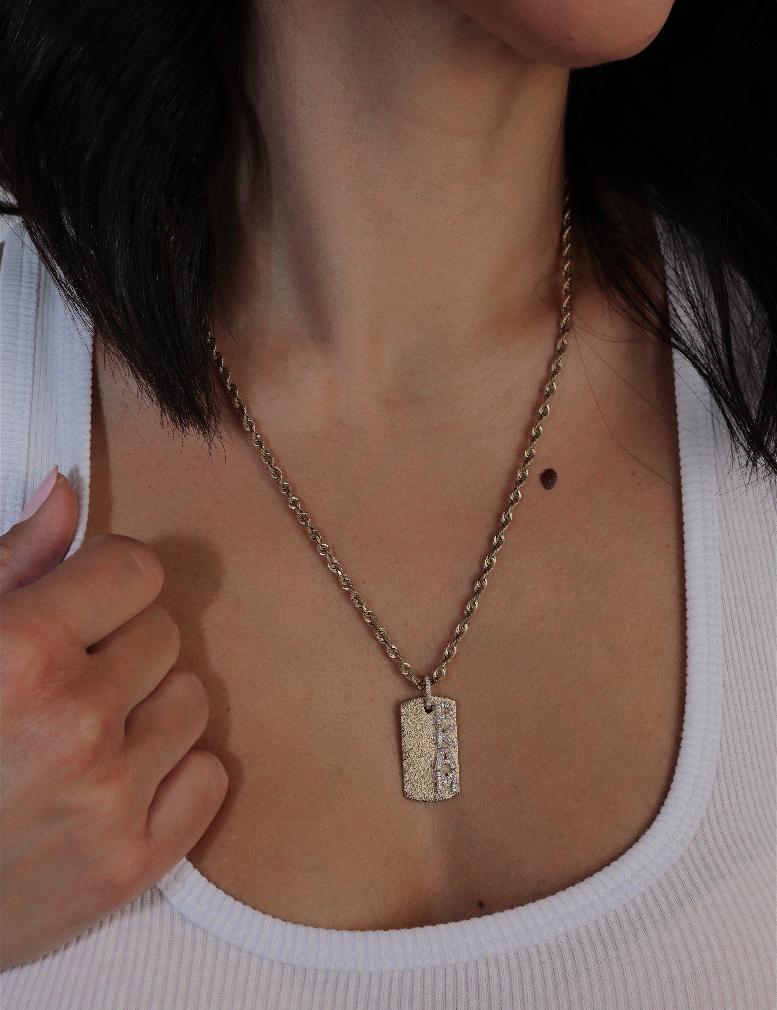 Gold Dog Tag with Pavé Letters