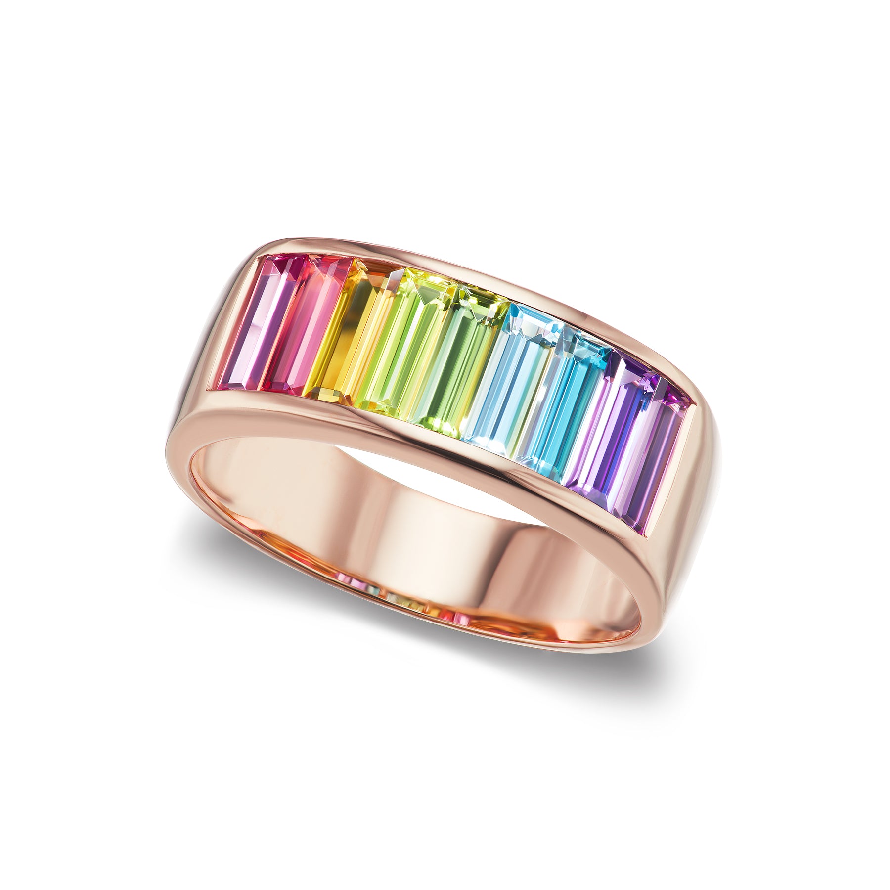 Baguette Ring With Rainbow Gems