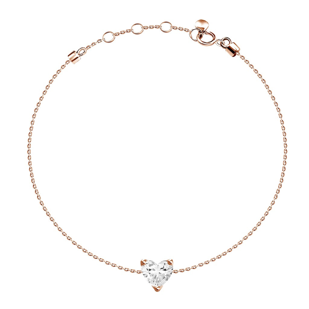 Diamond Heart on Gold Chain Bracelet