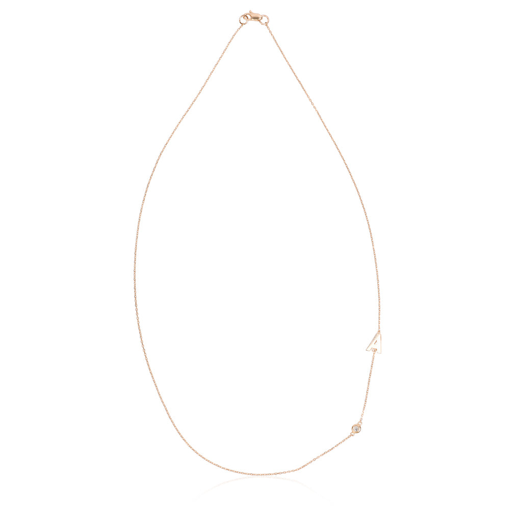 Initial Necklace with One Bezel Diamond