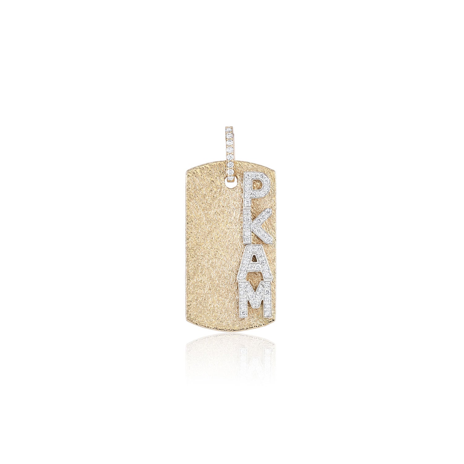 Gold Dog Tag with Pavé Letters Small