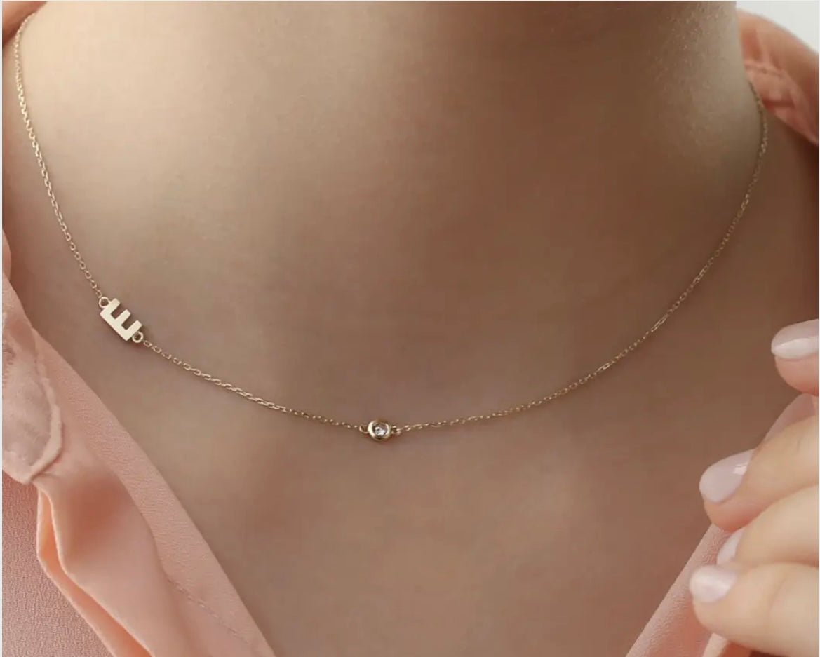 Initial Necklace with One Bezel Diamond