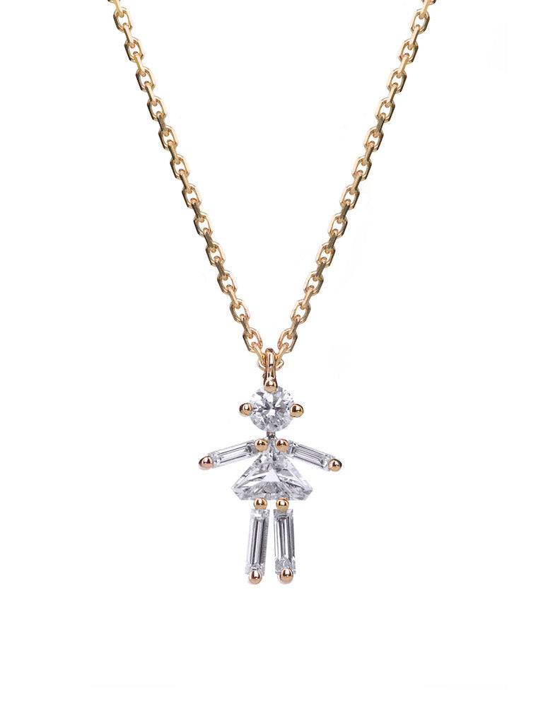 Baguette Diamond Child Figure Necklace